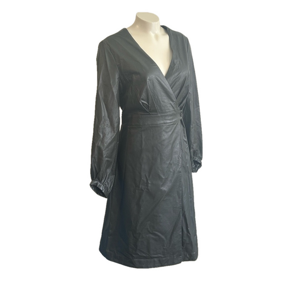 BANANA REPUBLIC DARK GREEN Elegant Wrap faux leather Dress Sz6 NWT